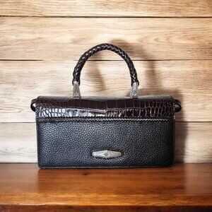 Brighton Gina Organizer Mini Crossbody Bag – Black Croc-Embossed Leather NWT